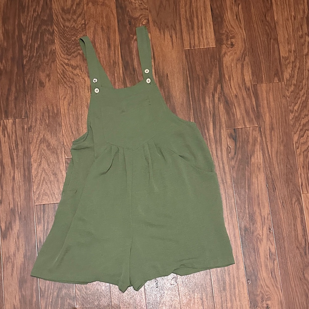 Green Button Strap Romper